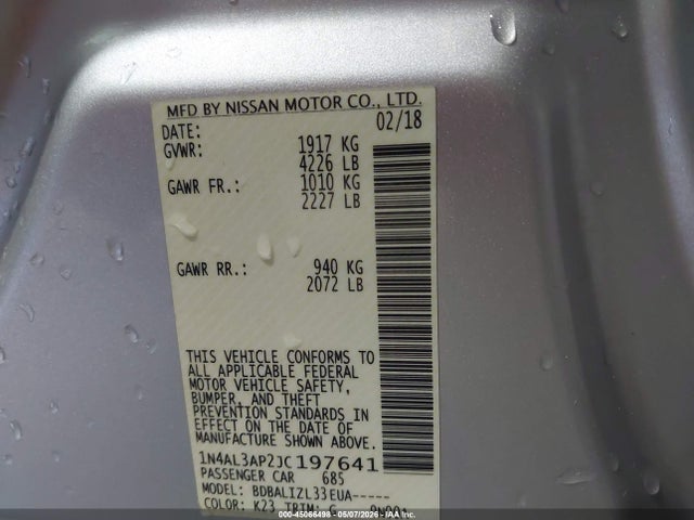 Nissan Altima 2.5 Sv 2018 1N4AL3AP2JC197641 Image 9
