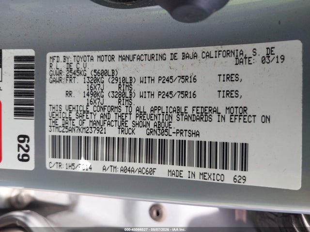 3TMCZ5AN7KM237921 Toyota Tacoma Sr5 V6