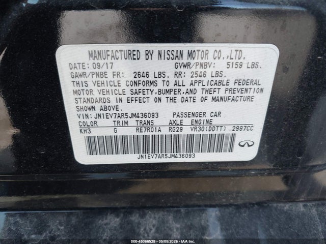 Продажа на аукционе авто 2018 Infiniti Q50 3.0t Luxe, vin: JN1EV7AR5JM436093, номер лота: 45066528