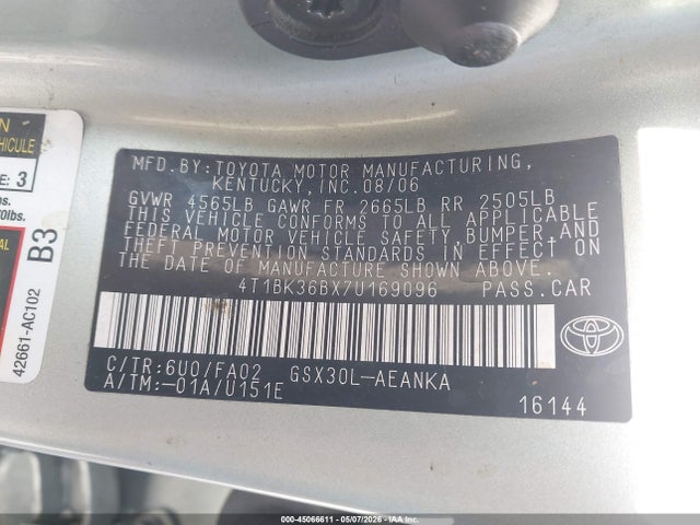 2007 Toyota Avalon Xl მანქანა იყიდება აუქციონზე, vin: 4T1BK36BX7U169096, აუქციონის ნომერი: 45066611