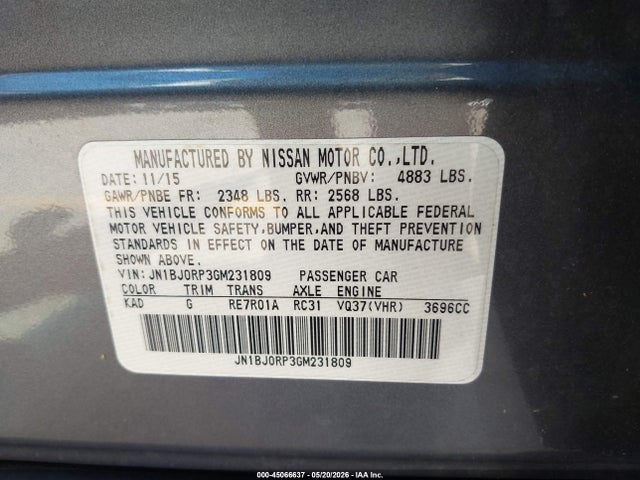 2016 Infiniti Qx50 მანქანა იყიდება აუქციონზე, vin: JN1BJ0RP3GM231809, აუქციონის ნომერი: 45066637