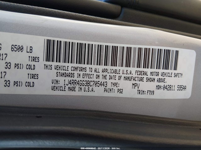 Aukcja sprzedaży 2011 Jeep Grand Cherokee Laredo, vin: 1J4RR4GG3BC705443, numer aukcji: 45066640