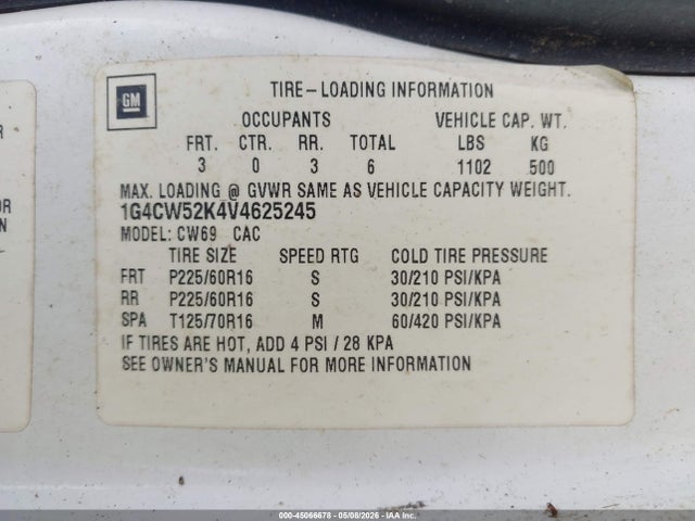 Aukcja sprzedaży 1997 Buick Park Avenue, vin: 1G4CW52K4V4625245, numer aukcji: 45066678