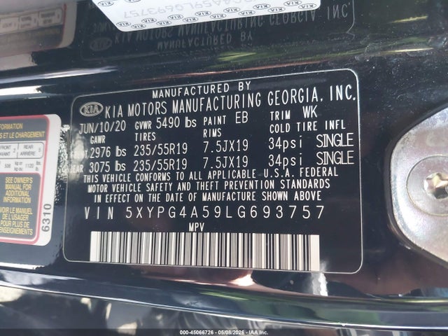 5XYPG4A59LG693757 KIA Sorento 3.3l S