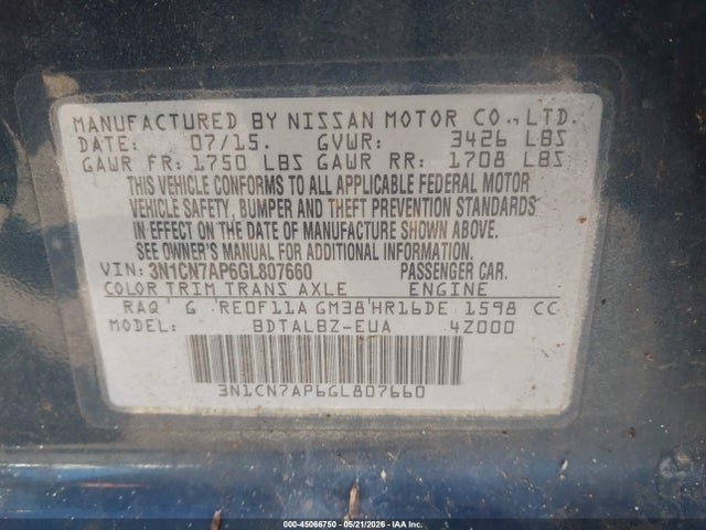 Nissan Versa 2016 3N1CN7AP6GL807660 Image 9
