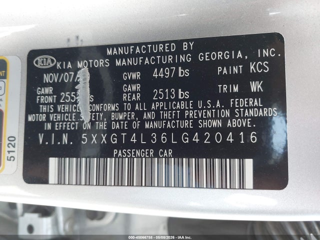 KIA Optima Lx 2020 5XXGT4L36LG420416 Image 9