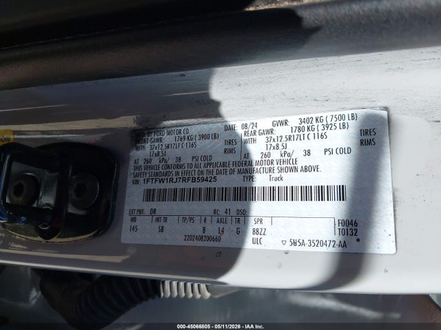 Ford F-150 Raptor 2024 1FTFW1RJ7RFB59425 Image 9