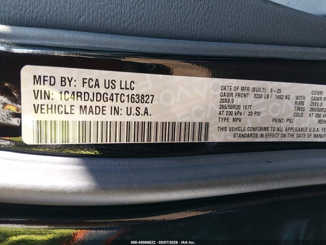 45066822 :رقم المزاد ، 1C4RDJDG4TC163827 vin ، 2026 Dodge Durango Gt مزاد بيع