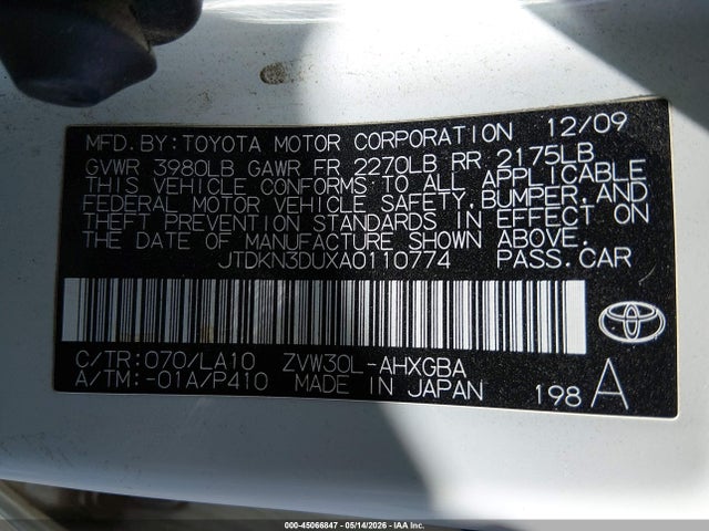 Aukcja sprzedaży 2010 Toyota Prius Iv, vin: JTDKN3DUXA0110774, numer aukcji: 45066847
