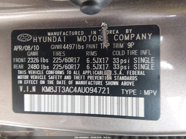 Aukcja sprzedaży 2010 Hyundai Tucson Gls, vin: KM8JT3AC4AU094721, numer aukcji: 45066893