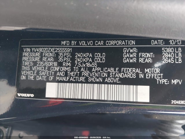 YV4902DZXE2555591 Volvo Xc60 T6