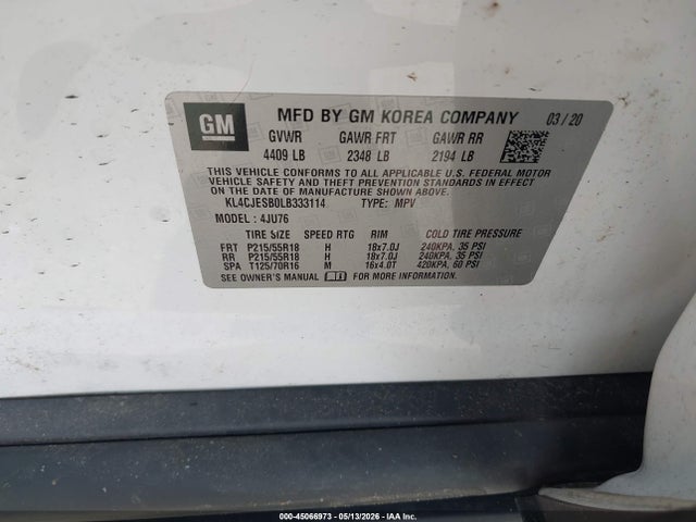 Продаж на аукціоні авто 2020 Buick Encore Awd Preferred, vin: KL4CJESB0LB333114, номер лоту: 45066973