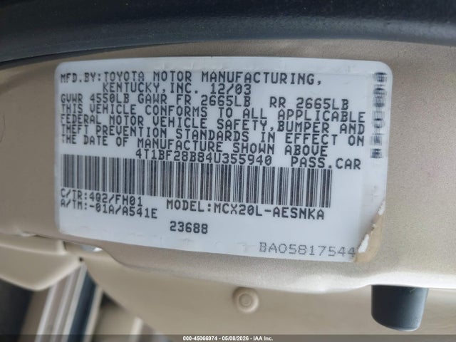 45066974 :رقم المزاد ، 4T1BF28B84U355940 vin ، 2004 Toyota Avalon Xl مزاد بيع