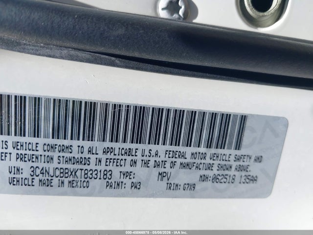 Aukcja sprzedaży 2019 Jeep Compass Altitude Fwd, vin: 3C4NJCBBXKT833183, numer aukcji: 45066978