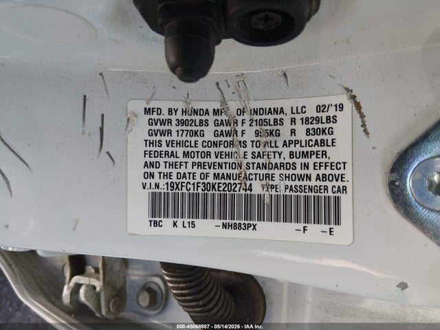 Aukcja sprzedaży 2019 Honda Civic Ex, vin: 19XFC1F30KE202744, numer aukcji: 45066987