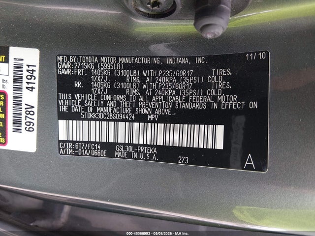 Продаж на аукціоні авто 2011 Toyota Sienna Le V6, vin: 5TDKK3DC2BS094424, номер лоту: 45066993