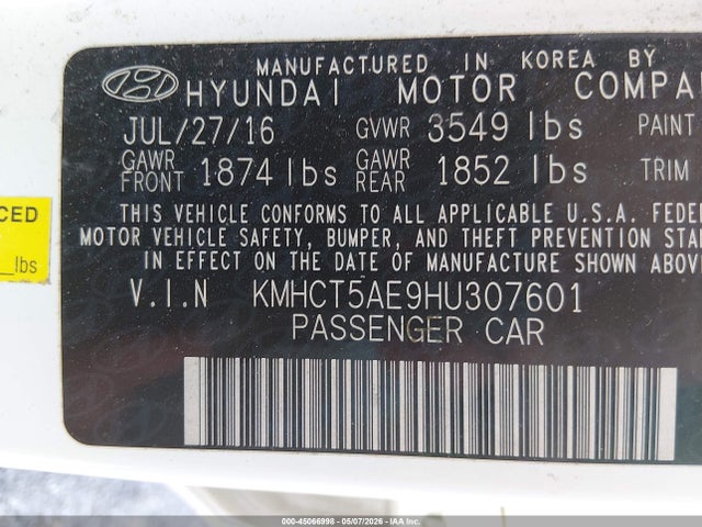 Hyundai ACCENT SE 2017 KMHCT5AE9HU307601 Image 9