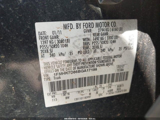Aukcja sprzedaży 2011 Ford Explorer Xlt, vin: 1FMHK7D86BGA17199, numer aukcji: 45067015