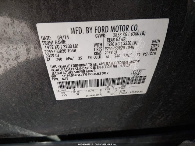 Aukcja sprzedaży 2015 Ford Explorer Sport, vin: 1FM5K8GT9FGA83387, numer aukcji: 45067020