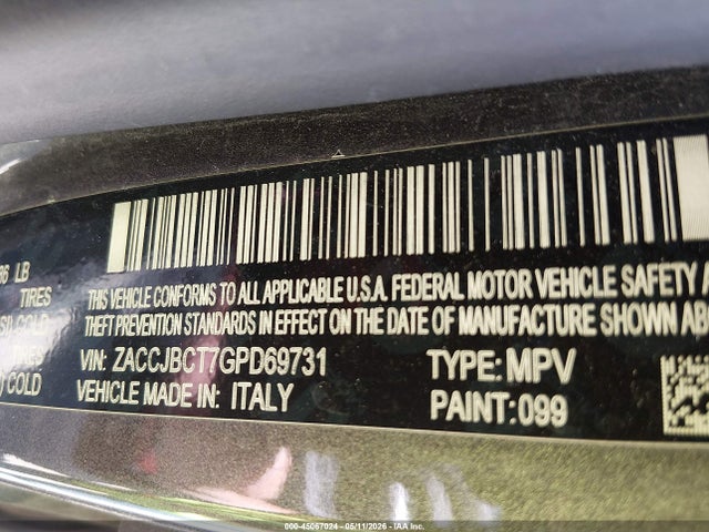 45067024 :رقم المزاد ، ZACCJBCT7GPD69731 vin ، 2016 Jeep Renegade Trailhawk مزاد بيع