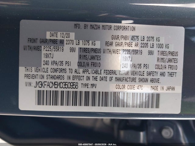 Продажа на аукционе авто 2021 Mazda Cx-5 Carbon Edition, vin: JM3KFACM5M0350958, номер лота: 45067047