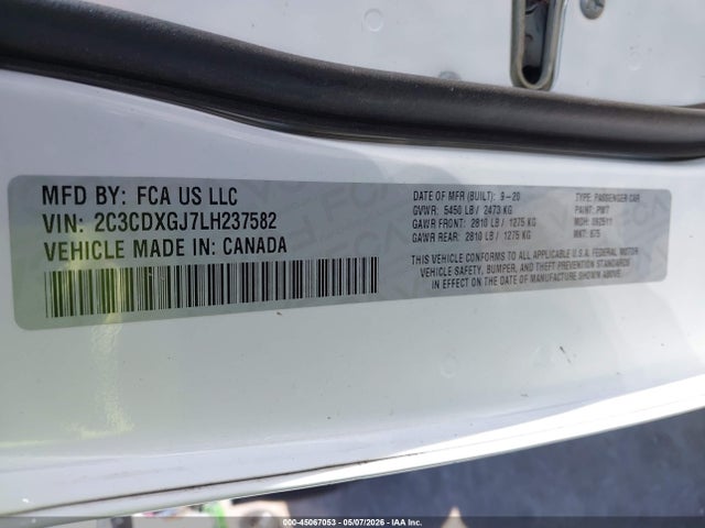 Продаж на аукціоні авто 2020 Dodge Charger Scat Pack Rwd, vin: 2C3CDXGJ7LH237582, номер лоту: 45067053