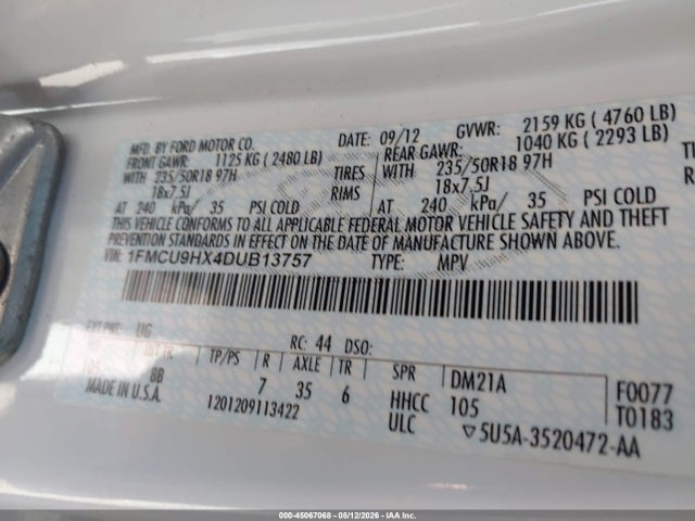 Aukcja sprzedaży 2013 Ford Escape Sel, vin: 1FMCU9HX4DUB13757, numer aukcji: 45067068