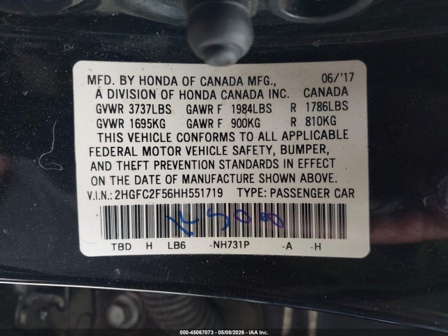 Honda Civic Lx 2017 2HGFC2F56HH551719 Image 9
