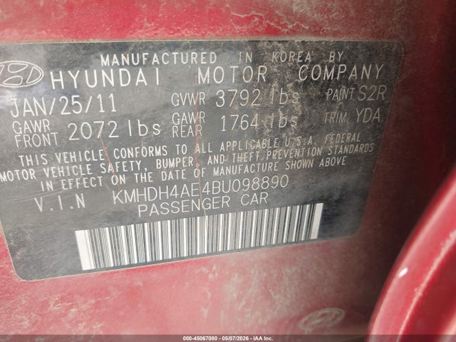 2011 Hyundai Elantra Gls (ulsan Plant) მანქანა იყიდება აუქციონზე, vin: KMHDH4AE4BU098890, აუქციონის ნომერი: 45067080