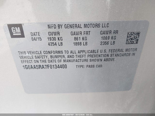Продажа на аукционе авто 2015 Cadillac Ats Standard, vin: 1G6AA5RA7F0134400, номер лота: 45067087