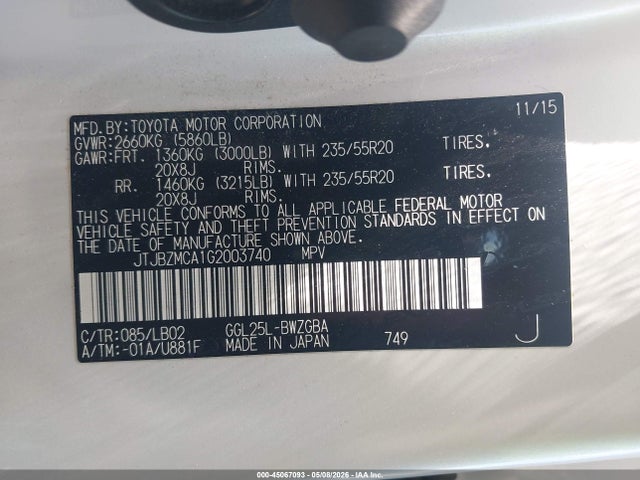 JTJBZMCA1G2003740 Lexus RX 350