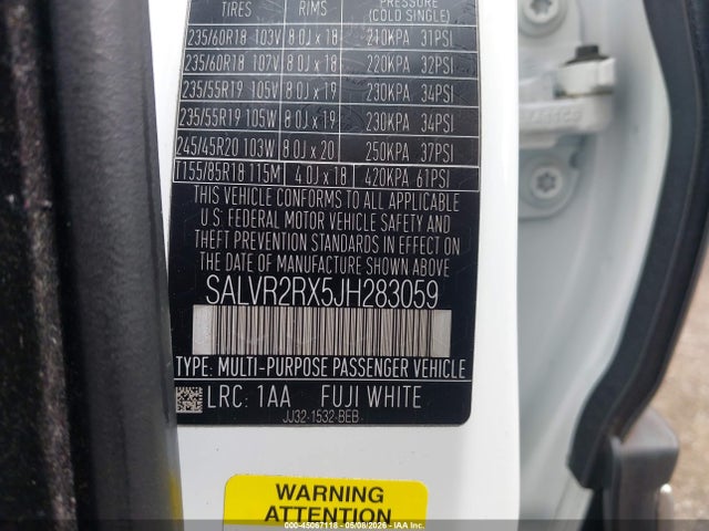 45067118 :رقم المزاد ، SALVR2RX5JH283059 vin ، 2018 Land Rover Range Rover Evoque Hse مزاد بيع