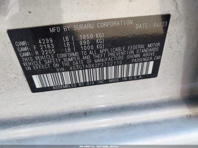 2023 Subaru Impreza Base 5-door მანქანა იყიდება აუქციონზე, vin: 4S3GTAB62P3722110, აუქციონის ნომერი: 45067122