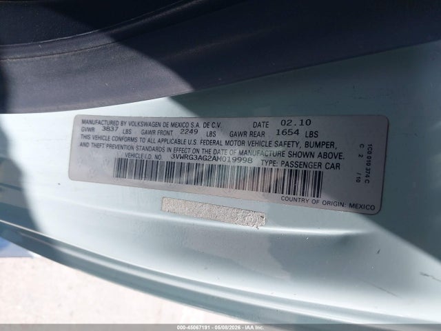 Продаж на аукціоні авто 2010 Volkswagen New Beetle 2.5l Final Edition, vin: 3VWRG3AG2AM019998, номер лоту: 45067191