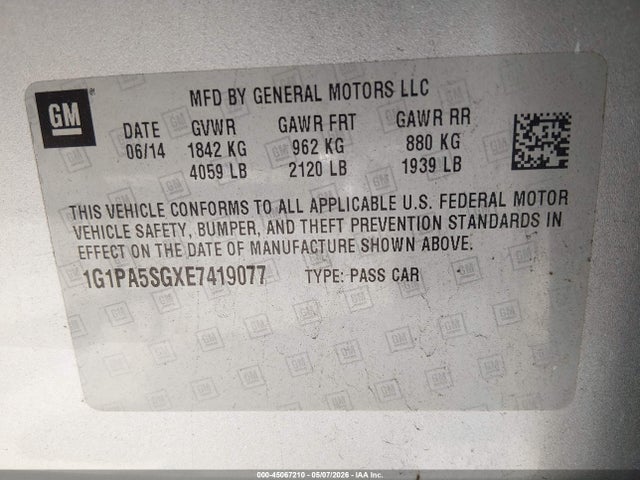 1G1PA5SGXE7419077 Chevrolet Cruze Ls Auto