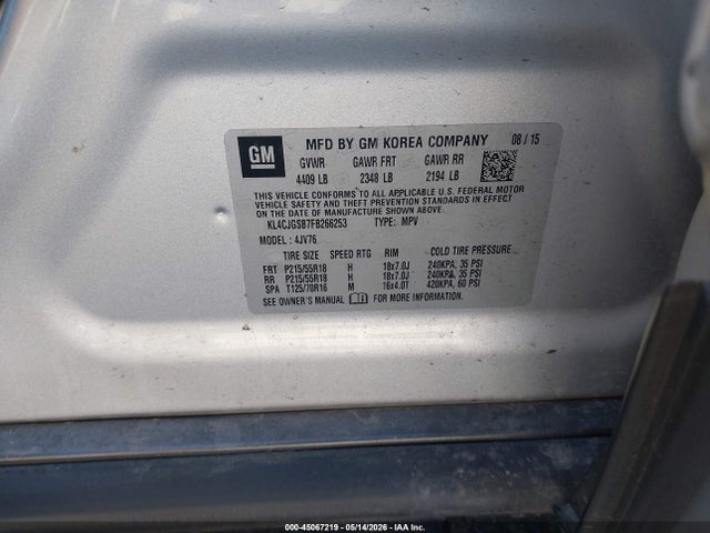45067219 :رقم المزاد ، KL4CJGSB7FB266253 vin ، 2015 Buick Encore Leather مزاد بيع