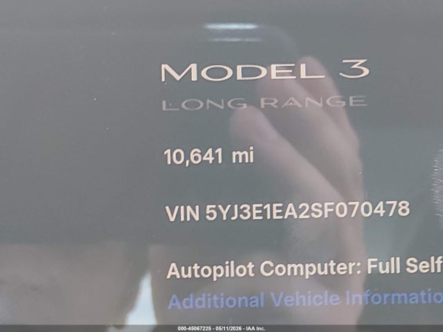 Продаж на аукціоні авто 2025 Tesla Model 3 Long Range Rear-wheel Drive/standard Rear-wheel Drive, vin: 5YJ3E1EA2SF070478, номер лоту: 45067225