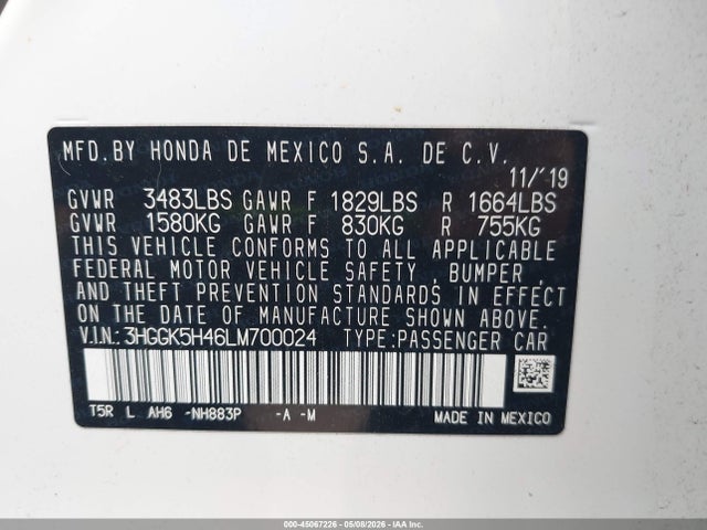 3HGGK5H46LM700024 Honda FIT LX