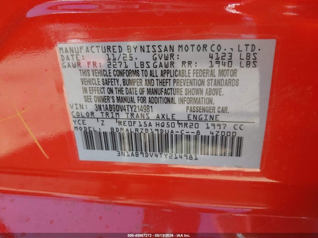 2026 Nissan Sentra Sr მანქანა იყიდება აუქციონზე, vin: 3N1AB9DV4TY214981, აუქციონის ნომერი: 45067272