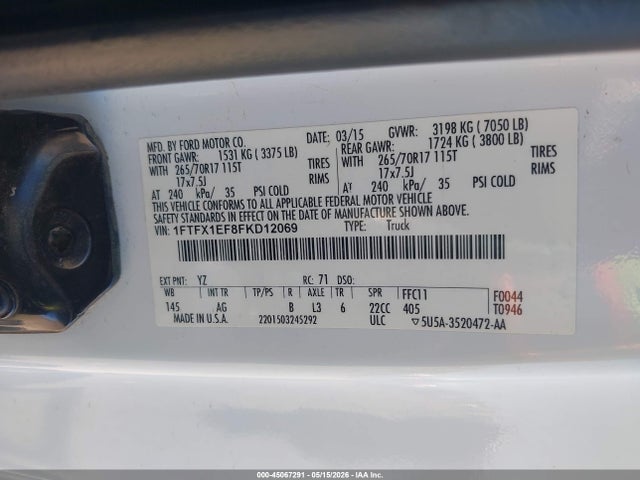 Ford F-150 Xl 2015 1FTFX1EF8FKD12069 Image 9