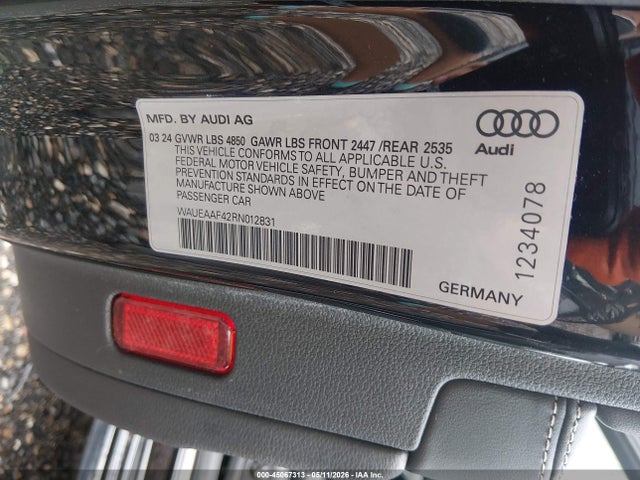 Aukcja sprzedaży 2024 Audi A4 Premium Plus 45 Tfsi S Line Quattro S Tronic, vin: WAUEAAF42RN012831, numer aukcji: 45067313