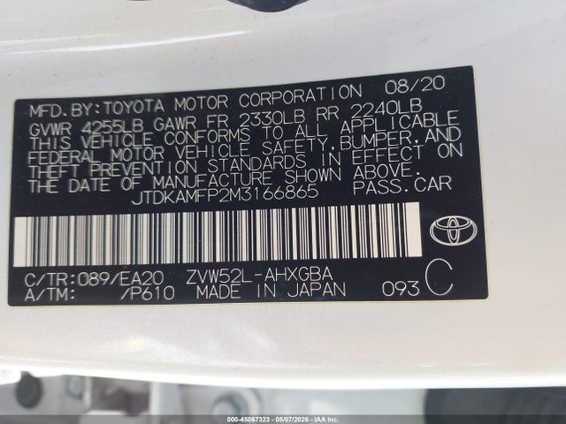 JTDKAMFP2M3166865 Toyota Prius Prime Xle