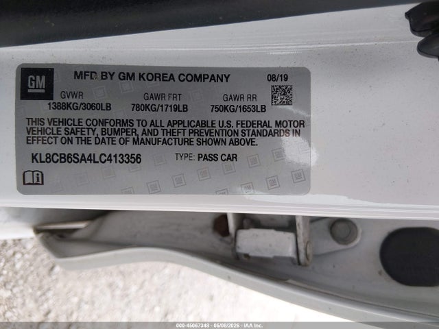 Продажа на аукционе авто 2020 Chevrolet Spark Fwd Ls Automatic, vin: KL8CB6SA4LC413356, номер лота: 45067348