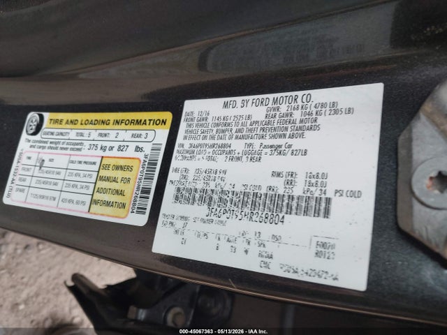 45067363 :رقم المزاد ، 3FA6P0T95HR268804 vin ، 2017 Ford Fusion Se مزاد بيع