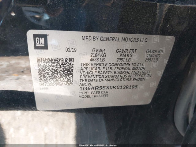 2019 Cadillac Cts Luxury მანქანა იყიდება აუქციონზე, vin: 1G6AR5SX0K0139195, აუქციონის ნომერი: 45067384