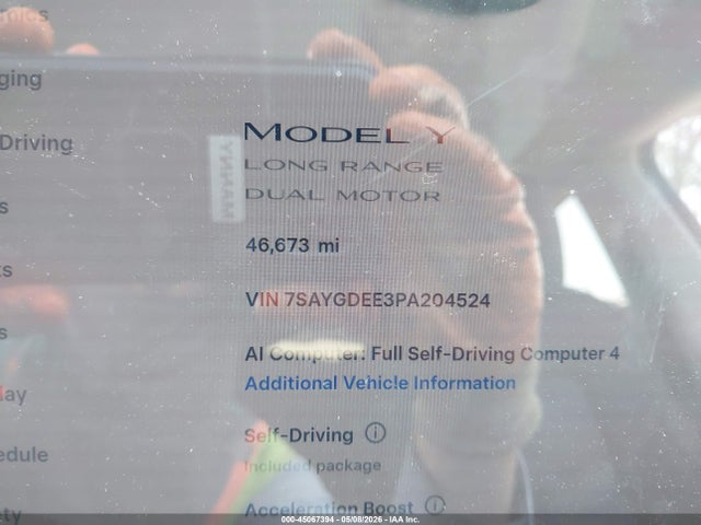 Продаж на аукціоні авто 2023 Tesla Model Y Awd/long Range Dual Motor All-wheel Drive, vin: 7SAYGDEE3PA204524, номер лоту: 45067394