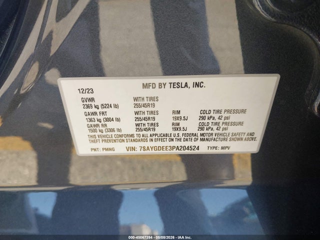 Продаж на аукціоні авто 2023 Tesla Model Y Awd/long Range Dual Motor All-wheel Drive, vin: 7SAYGDEE3PA204524, номер лоту: 45067394