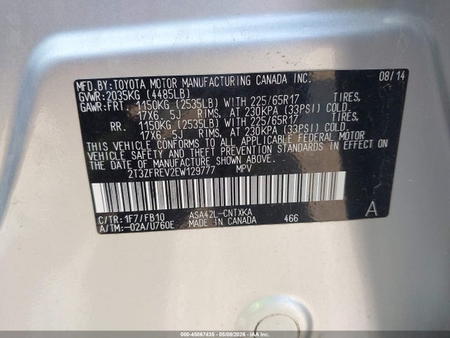 Aukcja sprzedaży 2014 Toyota Rav4 Le, vin: 2T3ZFREV2EW129777, numer aukcji: 45067435