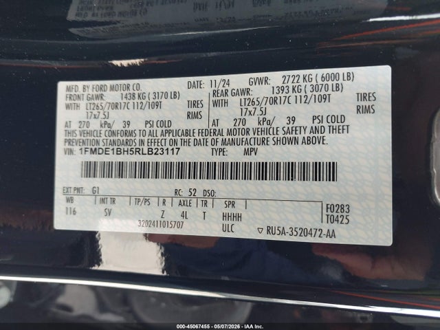 1FMDE1BH5RLB23117 Ford Bronco Black Diamond