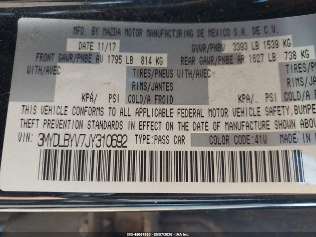 3MYDLBYV7JY310692 Toyota YARIS IA